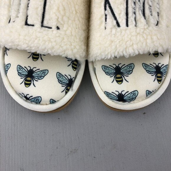 Rae Dunn Women's Size SMALL White Bee Kind Open Toe Slip On Flat House Slippers - Picture 4 of 11